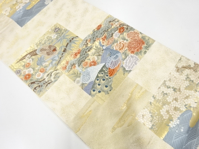 JAPANESE KIMONO / VINTAGE FUKURO OBI / WOVEN FLOWER & BIRD